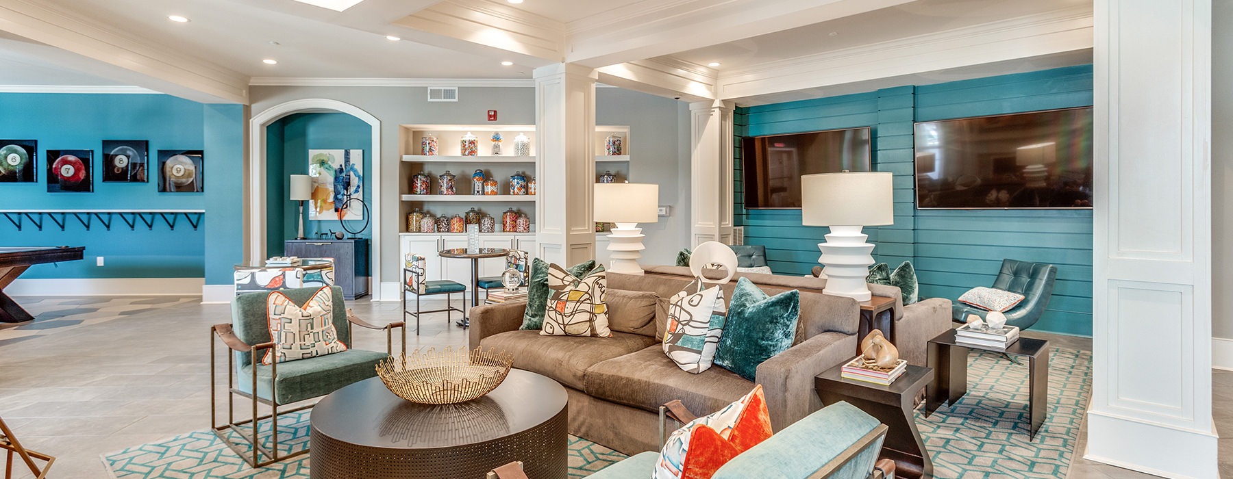 Large media room with ample seating 